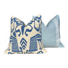 Quadrille Bali Isle Linen Pillow in Blue and Cream, Designer Modern Coastal Throw Pillow, Luxury Accent Cushion Cover, High-End Home Décor,