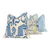 Quadrille Bali Isle Linen Pillow in Blue and Cream, Designer Modern Coastal Throw Pillow, Luxury Accent Cushion Cover, High-End Home Décor,