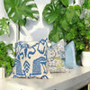 Quadrille Bali Isle Linen Pillow in Blue and Cream, Designer Modern Coastal Throw Pillow, Luxury Accent Cushion Cover, High-End Home Décor,