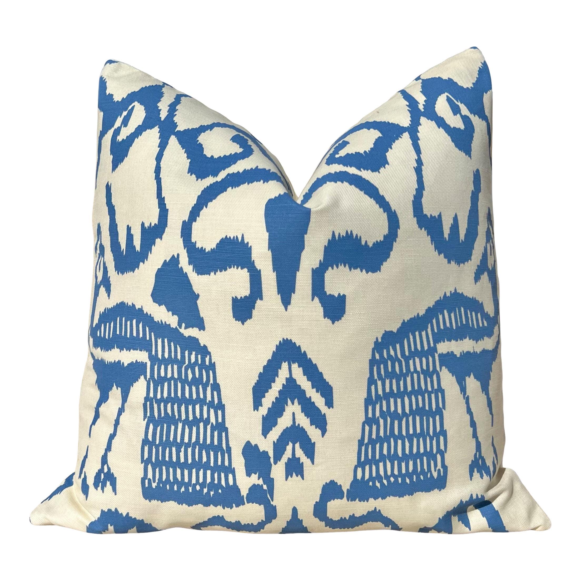 Quadrille Bali Isle Linen Pillow in Blue and Cream, Designer Modern Coastal Throw Pillow, Luxury Accent Cushion Cover, High-End Home Décor,