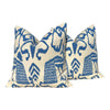 Quadrille Bali Isle Linen Pillow in Blue and Cream, Designer Modern Coastal Throw Pillow, Luxury Accent Cushion Cover, High-End Home Décor,