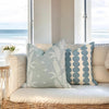 Schumacher Full Circle Linen Pillow in Sky. Designer High End Decorative Pillows in Blue Tones, Accent Geometric Pillow Cover Blue and White