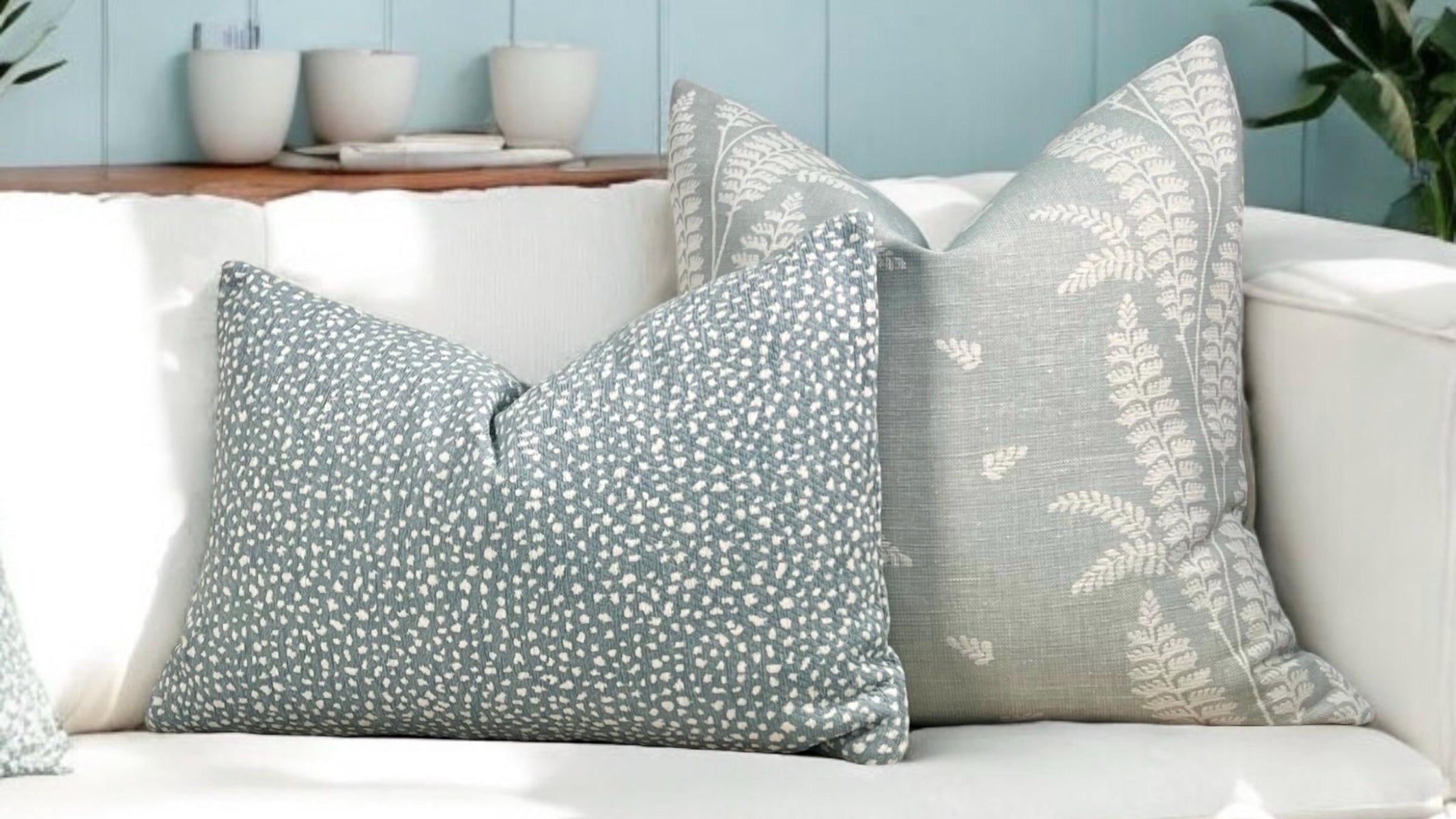 Thibaut Fawn Indoor Outdoor Pillow in Sky Blue. Outdoor Designer Pillow, Outdoor Light Blue Cushion Cover, Lumbar Animal Print Pillow Covers