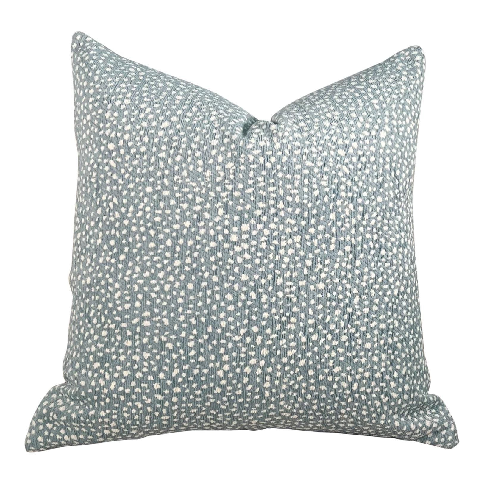 Thibaut Fawn Indoor Outdoor Pillow in Sky Blue. Outdoor Designer Pillow, Outdoor Light Blue Cushion Cover, Lumbar Animal Print Pillow Covers
