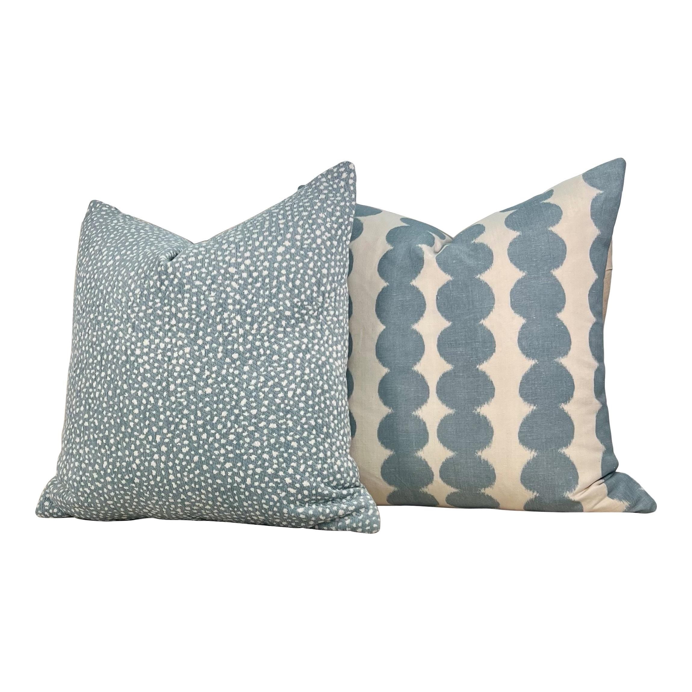 Thibaut Fawn Indoor Outdoor Pillow in Sky Blue. Outdoor Designer Pillow, Outdoor Light Blue Cushion Cover, Lumbar Animal Print Pillow Covers