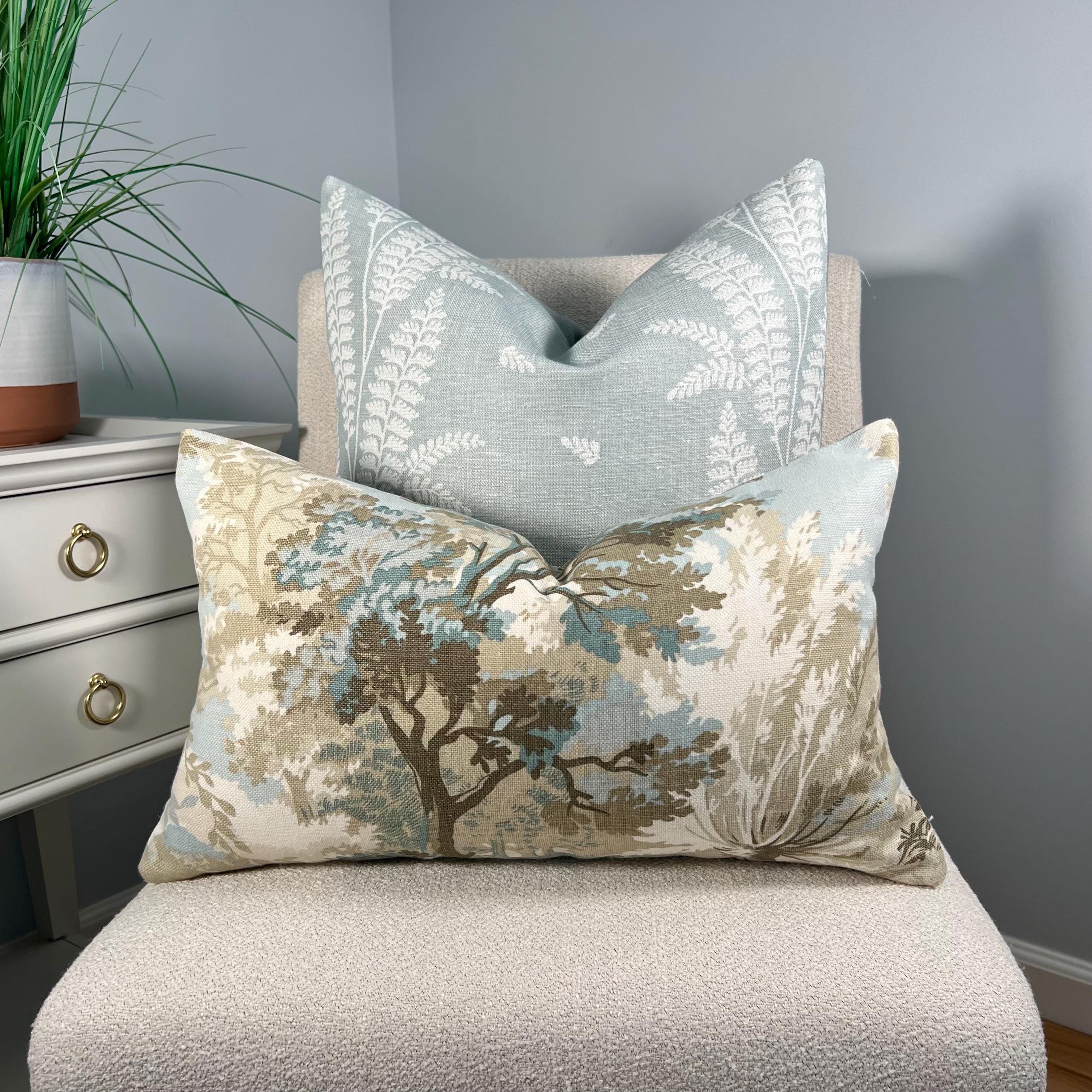 Thibaut Ensbury Fern Woven Pillow in Soft Blue. Light Blue Fern Pillow Cover, Decorative Pastel Pillows,