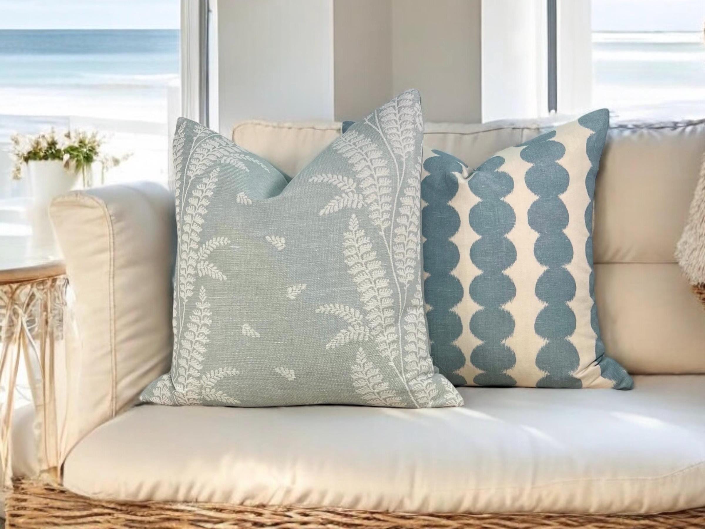 Thibaut Ensbury Fern Woven Pillow in Soft Blue. Light Blue Fern Pillow Cover, Decorative Pastel Pillows,