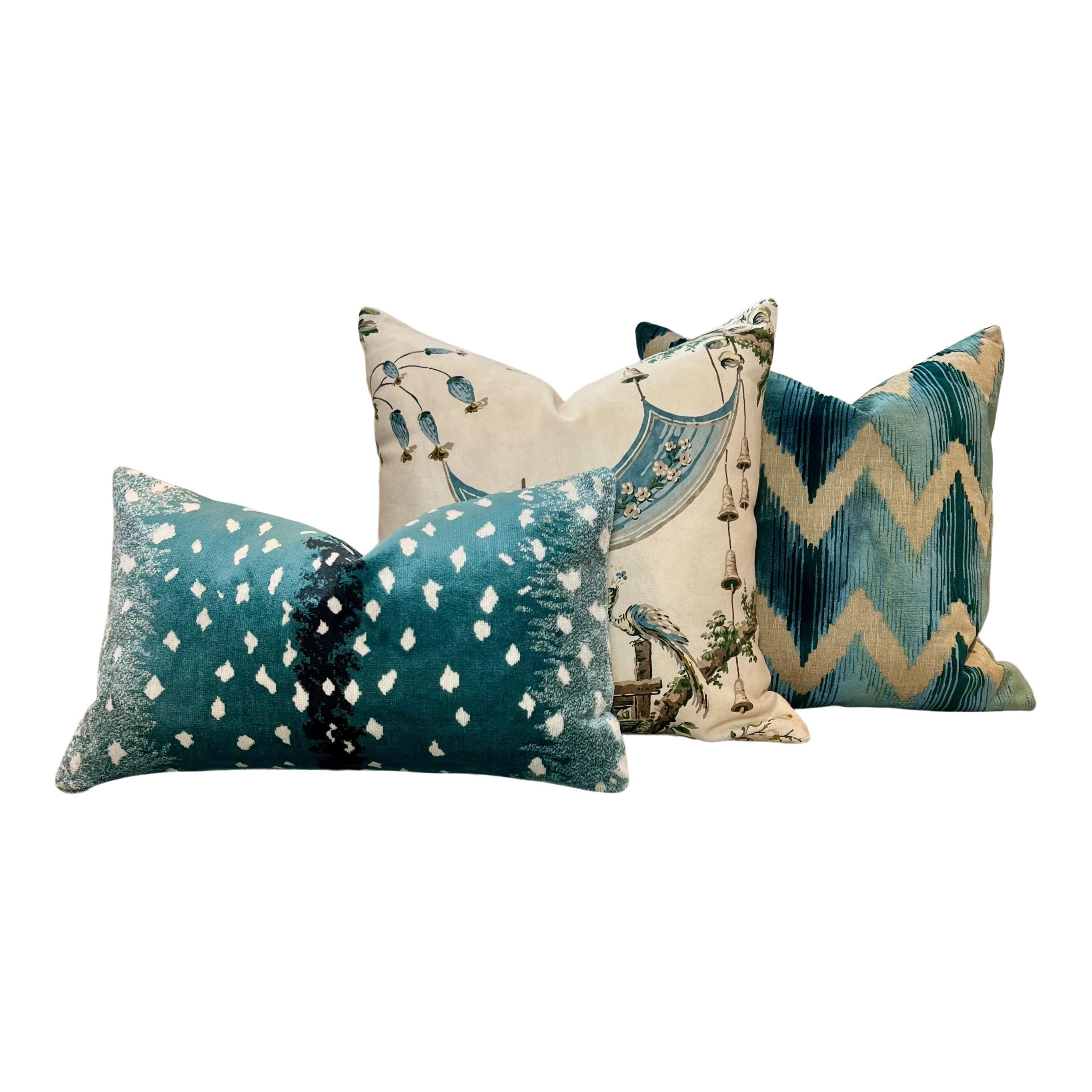 Lee Jofa Waterside Raised Velvet Pillow in Teal, Modern Aqua Zig Zag Cushion Cover, Geometric Velvet Pillow, Contemporary Velvet Pillows