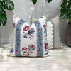 Schumacher Ariana Floral Stripe Linen Pillow in Red and Blue, French Floral Cushion in Blue Red, Designer Linen Cushion, Euro Sham Pillow