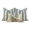 Schumacher Full Circle Linen Pillow in Sky. Designer High End Decorative Pillows in Blue Tones, Accent Geometric Pillow Cover Blue and White