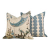 Schumacher Full Circle Linen Pillow in Sky. Designer High End Decorative Pillows in Blue Tones, Accent Geometric Pillow Cover Blue and White