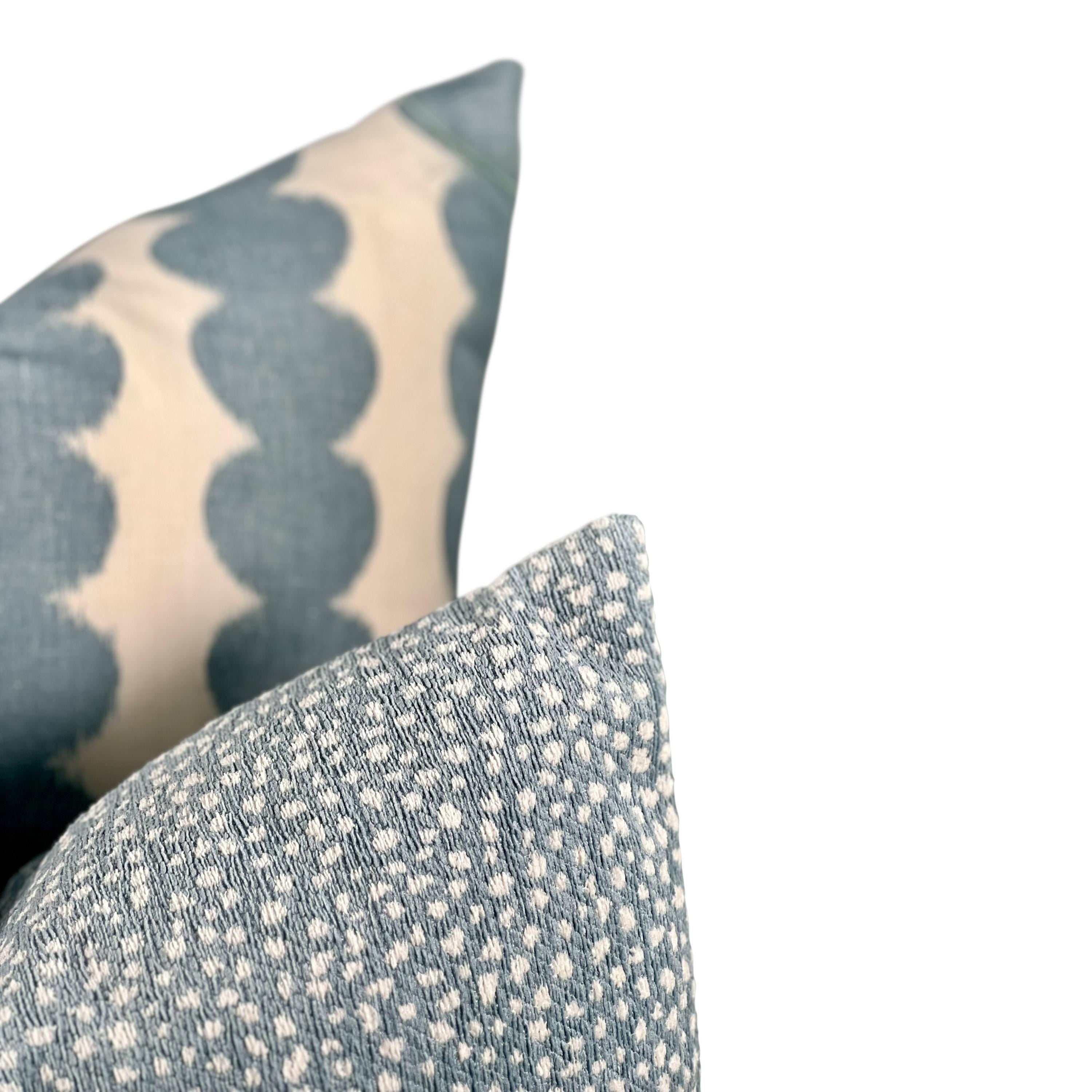 Thibaut Fawn Indoor Outdoor Pillow in Sky Blue. Outdoor Designer Pillow, Outdoor Light Blue Cushion Cover, Lumbar Animal Print Pillow Covers
