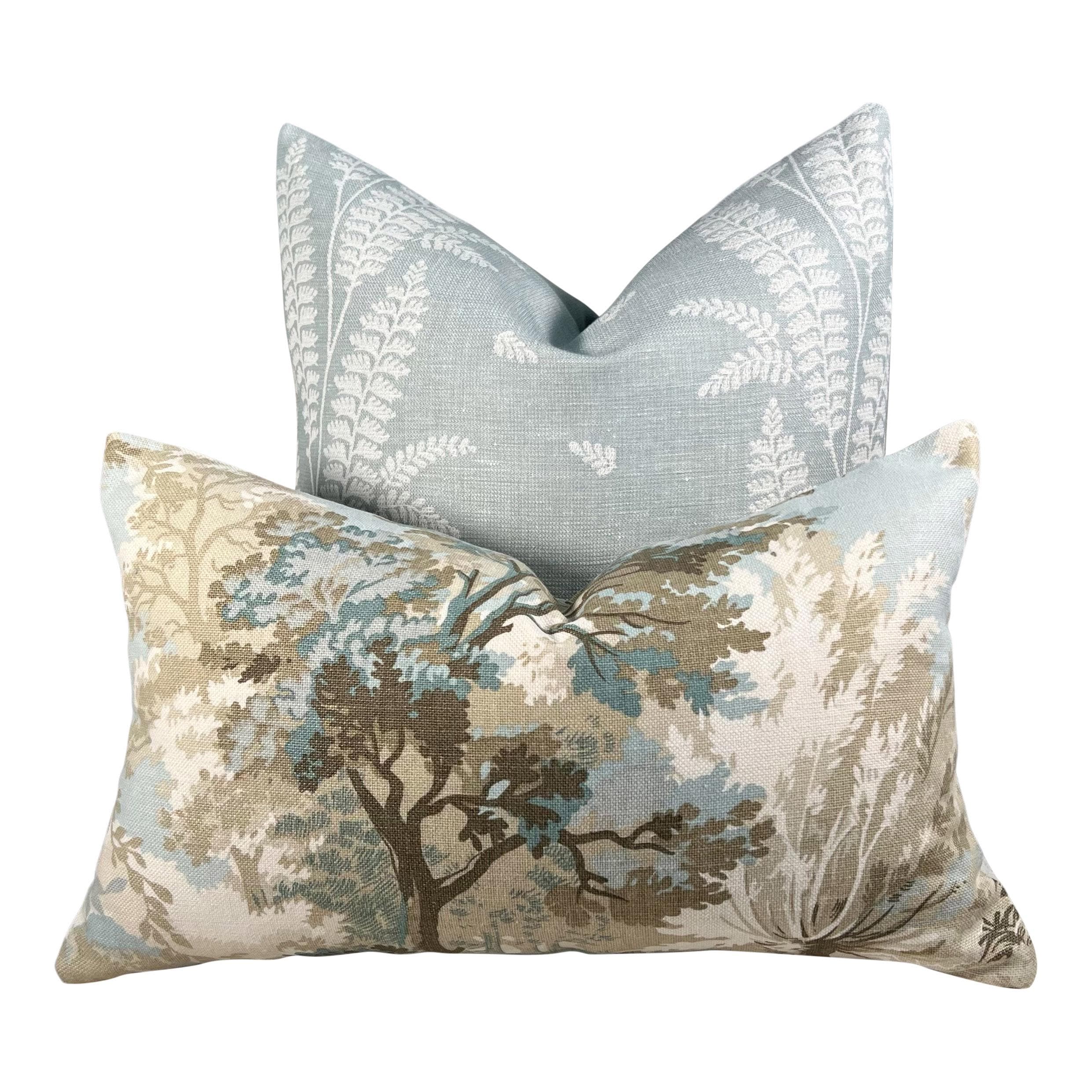 Thibaut Ensbury Fern Woven Pillow in Soft Blue. Light Blue Fern Pillow Cover, Decorative Pastel Pillows,