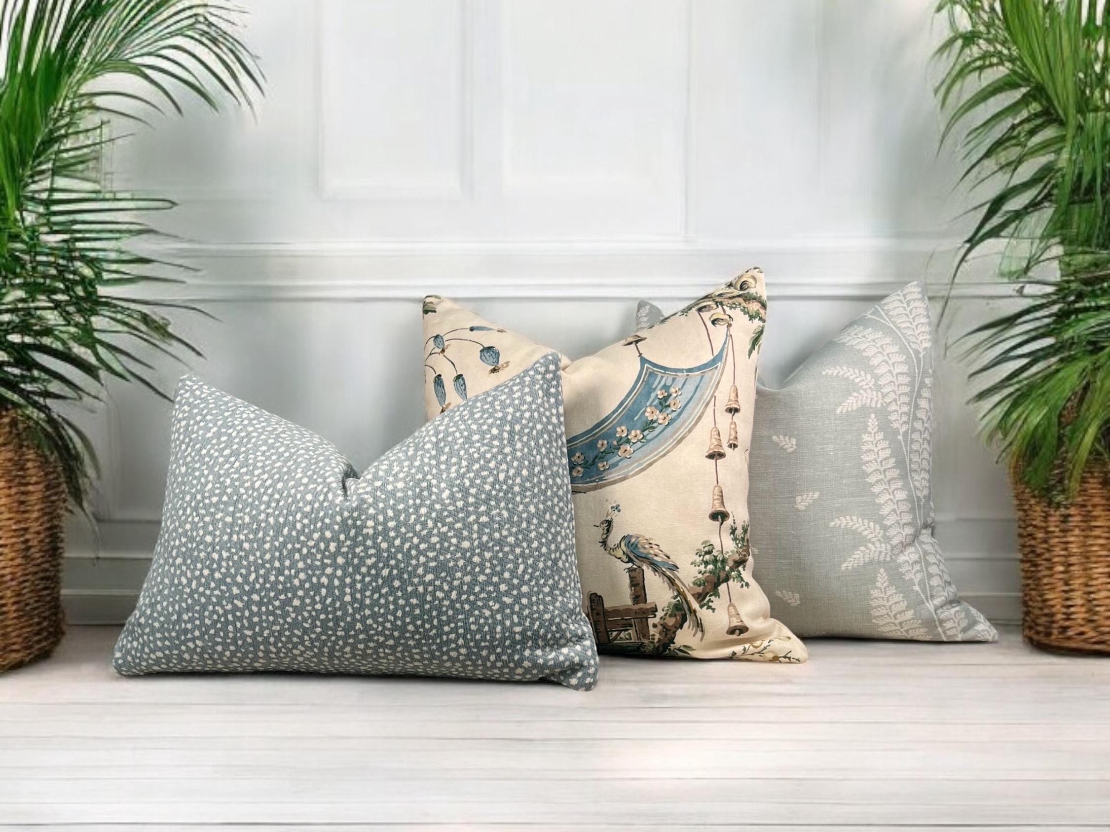 Thibaut Ensbury Fern Woven Pillow in Soft Blue. Light Blue Fern Pillow Cover, Decorative Pastel Pillows,
