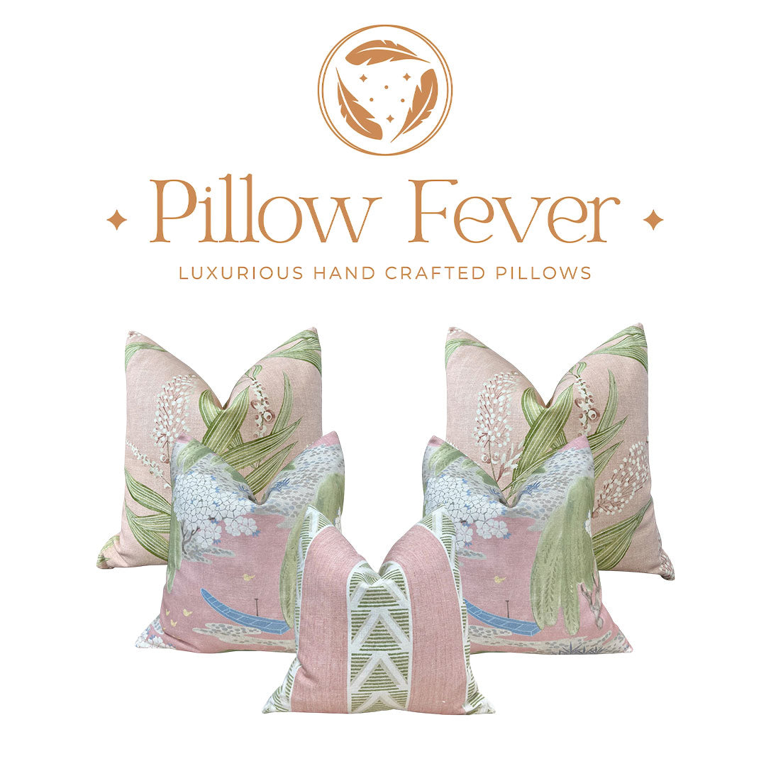 Anna French Burton Stripe Pillow, Blush and Green.