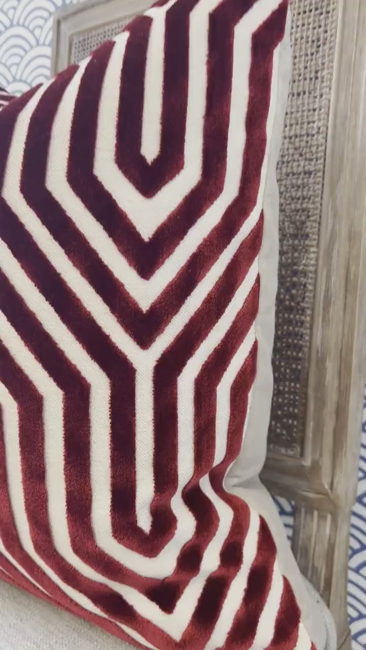 Schumacher Vanderbilt Velvet Pillow Garnet. Velvet Pillow, Long Lumbar Pillow, Designer Pillows, High End Pillows, Contemporary Pillows