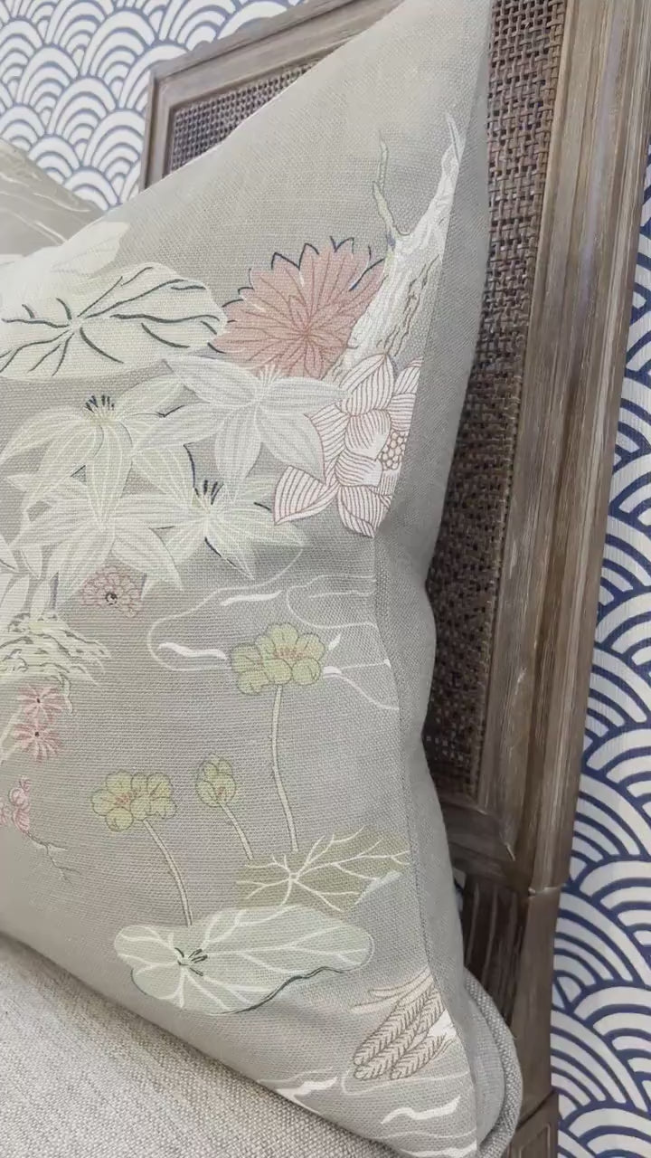 Lee Jofa Luzon Pillow in Fawn. Linen Taupe Pillow Designer Exotic Bird Pillows, Luxury Botanical Pillow, euro Sham Linen Cover 26x26 Coral