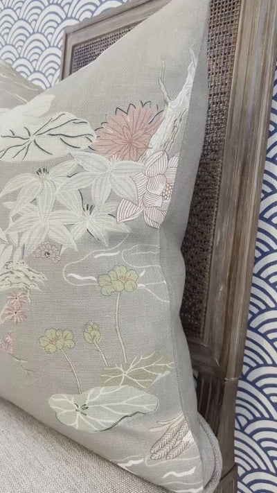 Lee Jofa Luzon Pillow in Fawn. Linen Taupe Pillow Designer Exotic Bird Pillows, Luxury Botanical Pillow, euro Sham Linen Cover 26x26 Coral