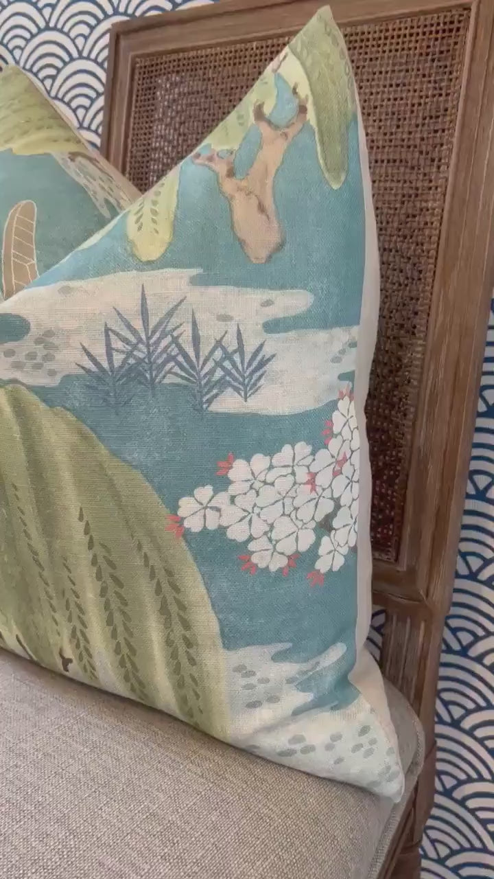Thibaut Willow Tree Pillow in Turquoise. Designer Pillows, High End Pillows, Floral Turquoise and Green Lumbar Pillow, Euro Sham,