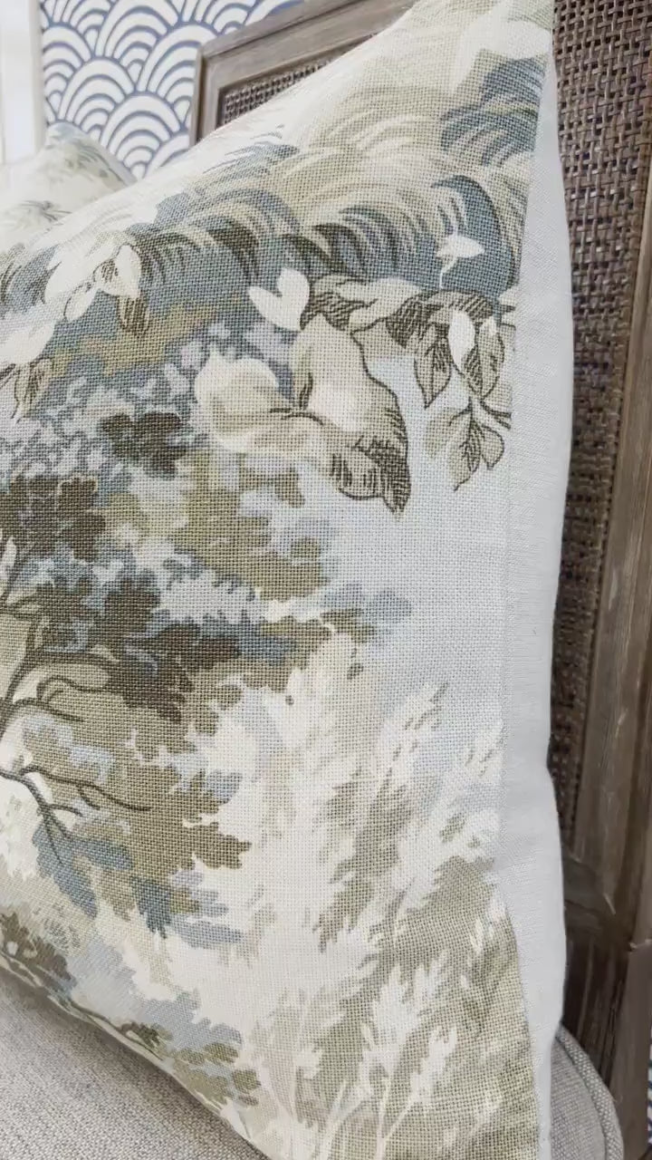 Lincoln Pillow in Beige and Spa Blue. Designer Pillows, High End Botanical Pillow Covers, Accent Aqua Blue Pillow Case, Euro Sham Pillow