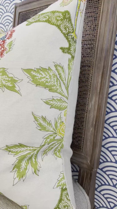 Schumacher Arbre Chinois Pillow in Meadow. Decorative lumbar Pillow. Decorative Accent Cushion Covers Green and Cream, Lumbar Throw pillow.