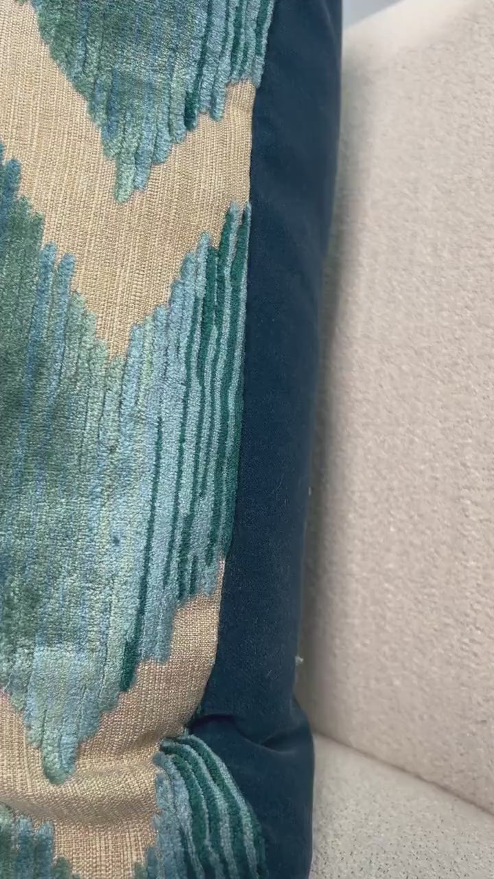 Lee Jofa Waterside Raised Velvet Pillow in Teal, Modern Aqua Zig Zag Cushion Cover, Geometric Velvet Pillow, Contemporary Velvet Pillows