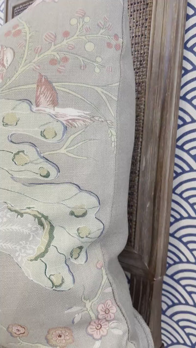 Lee Jofa Luzon Pillow in Fawn.  Linen Taupe Pillows Designer Exotic Floral Pillows Luxury Botanical Pillow High End Aqua Green Coral Cushion