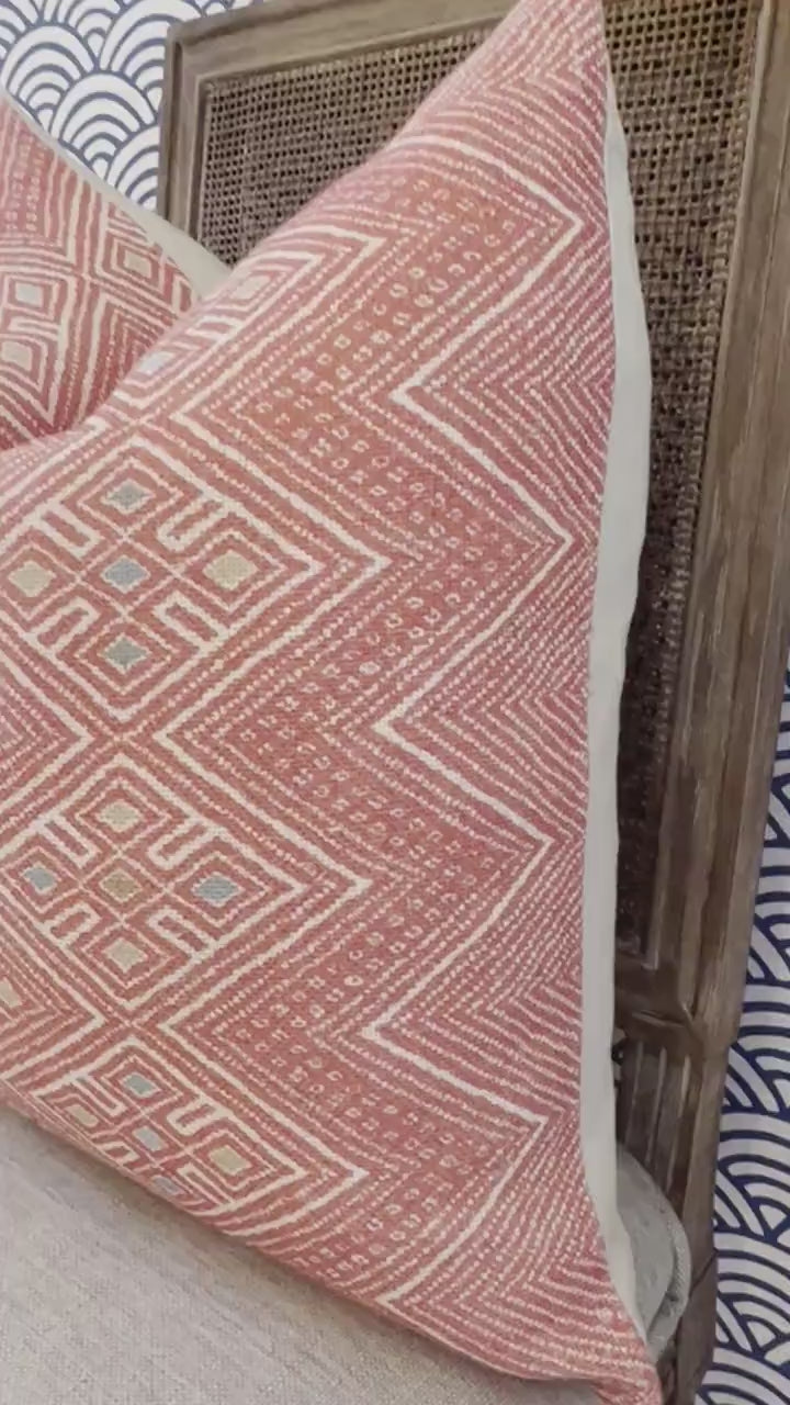 Thibaut High Plains Pillow in Coral. Designer Pillows, High End Pillows, Coral Pillow Cover, Zig Zag Accent Pillows, Lumbar Geometric Pillow
