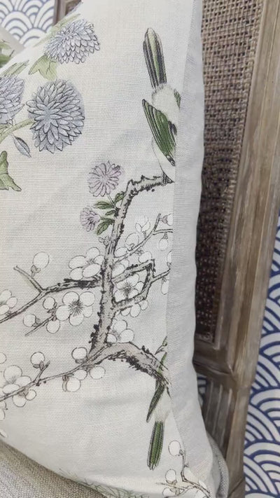 Katsura Pillow in Cream and Lavender. Designer Pillows, High End Floral Pillows, Euro Sham Cover, Decorative Lumbar Pillows, Bedroom Decor