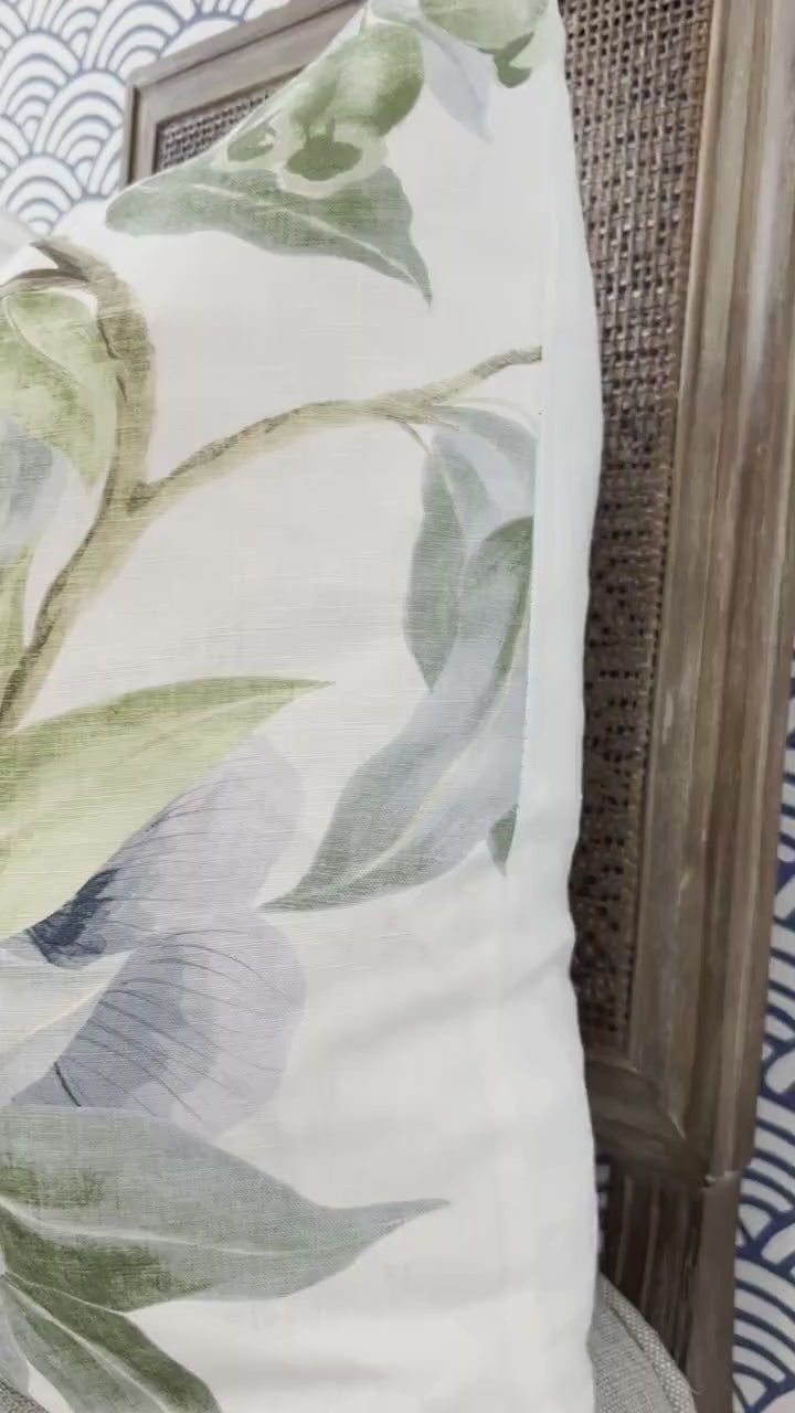 Camellia Garden Pillow in Sky Blue. Designer Pillows High End Pillows, Aqua Blue Floral Pillows, Linen Pillow Cover, Floral Bedroom Decor