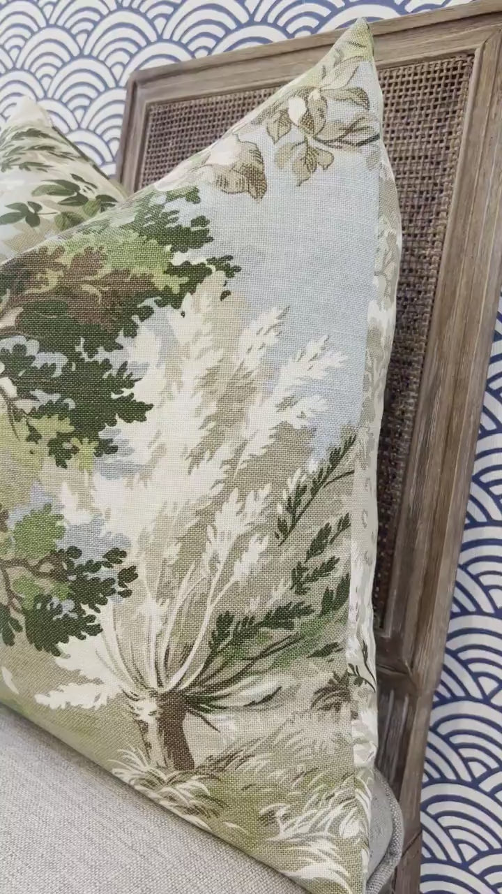 Lincoln Pillow in Green, Beige and Spa. Designer Pillows, Botanical Pillow Covers, Accent Aqua Blue and Green Pillow Case, Euro Sham Pillow