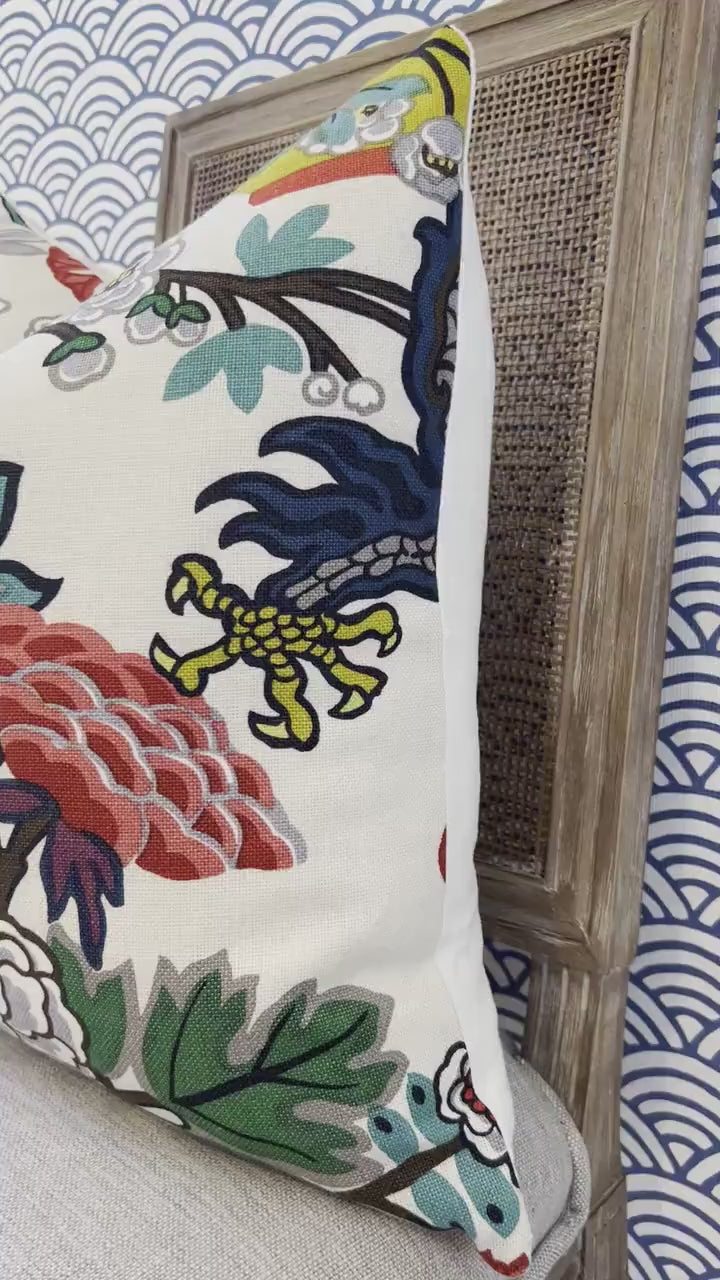 Chiang Mai Dragon Linen Accent Pillow in Alabaster. Dragon Cushion Cover. Schumacher Decorative Pillow, Designer Pillows, High End Pillows