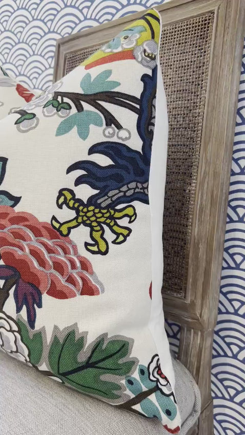 Chiang Mai Dragon Linen Accent Pillow in Alabaster. Dragon Cushion Cover. Schumacher Decorative Pillow, Designer Pillows, High End Pillows