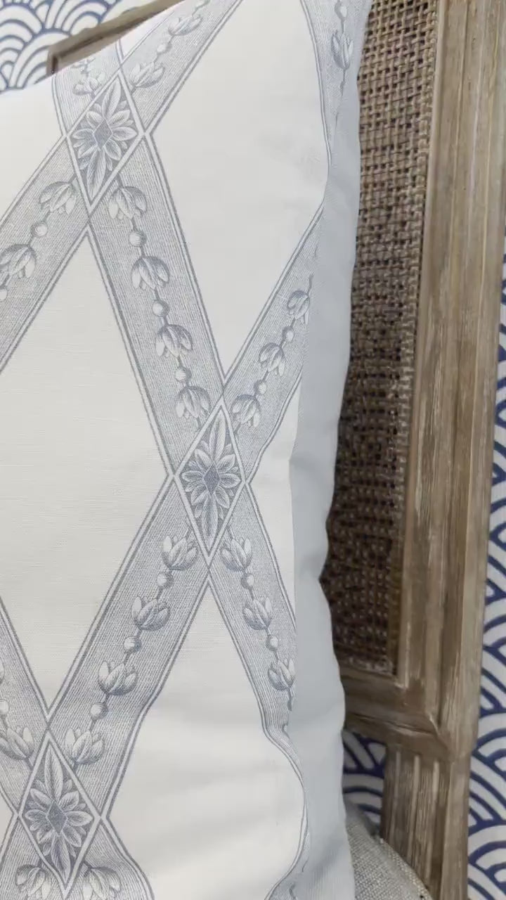 Schumacher Les Losanges Toile in Sky Blue. Designer Pillows, High End Pillow Covers, Trellis Throw Pillows, Euro Sham Cover, Lumbar Pillows