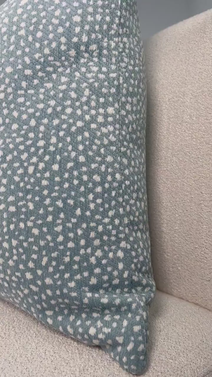 Thibaut Fawn Indoor Outdoor Pillow in Sky Blue. Outdoor Designer Pillow, Outdoor Light Blue Cushion Cover, Lumbar Animal Print Pillow Covers
