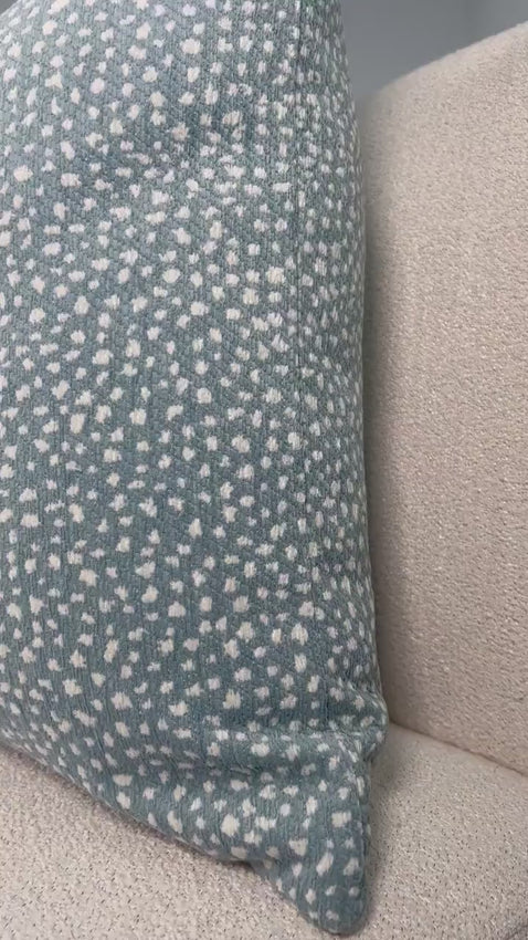 Thibaut Fawn Indoor Outdoor Pillow in Sky Blue. Outdoor Designer Pillow, Outdoor Light Blue Cushion Cover, Lumbar Animal Print Pillow Covers