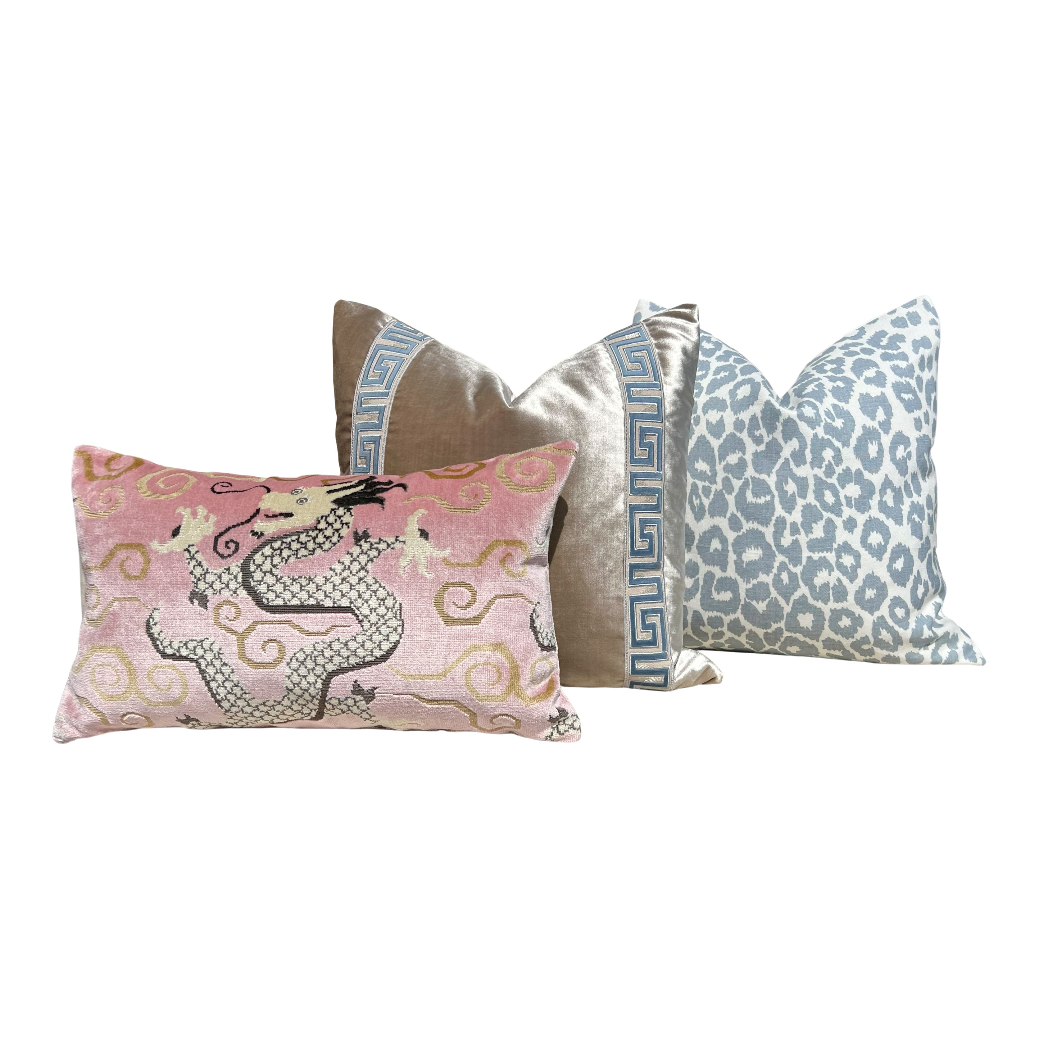 Schumacher Bixi Decorative Velvet Pillow in Rose Quartz.