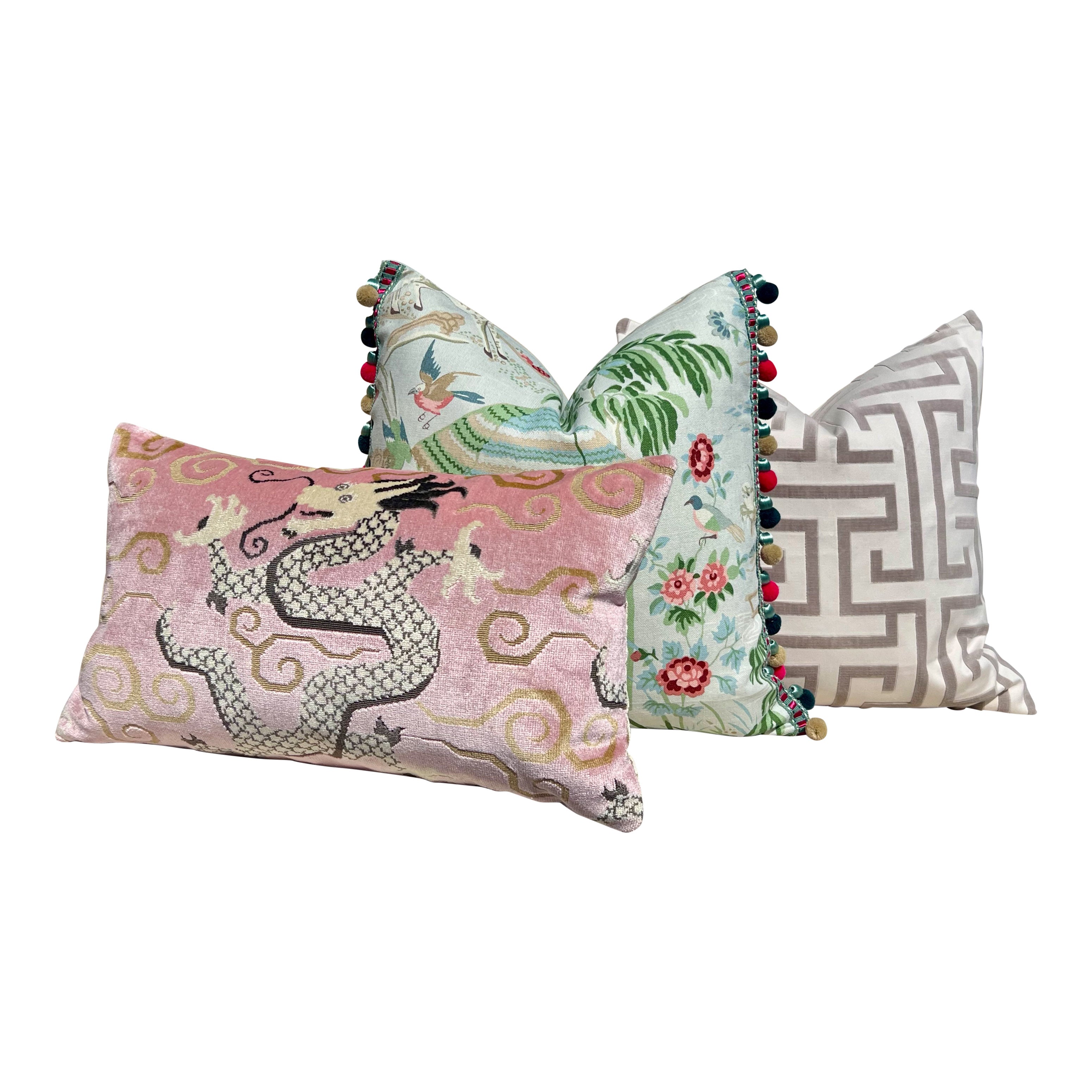 Schumacher Bixi Decorative Velvet Pillow in Rose Quartz.