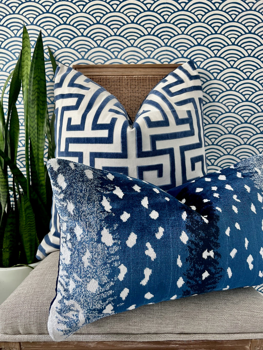 Scalamandre Antelope Velvet Pillow In Midnight Blue.