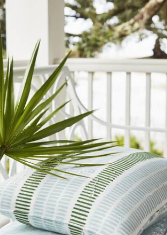 Thibaut Topsail Outdoor Woven Pillow in Aqua, Green.