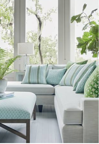 Thibaut Topsail Outdoor Woven Pillow in Aqua, Green.