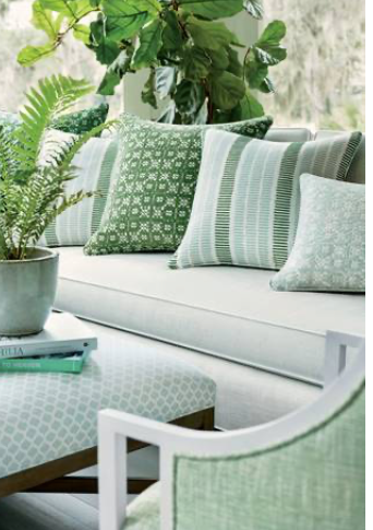 Thibaut Topsail Outdoor Woven Pillow in Aqua, Green.