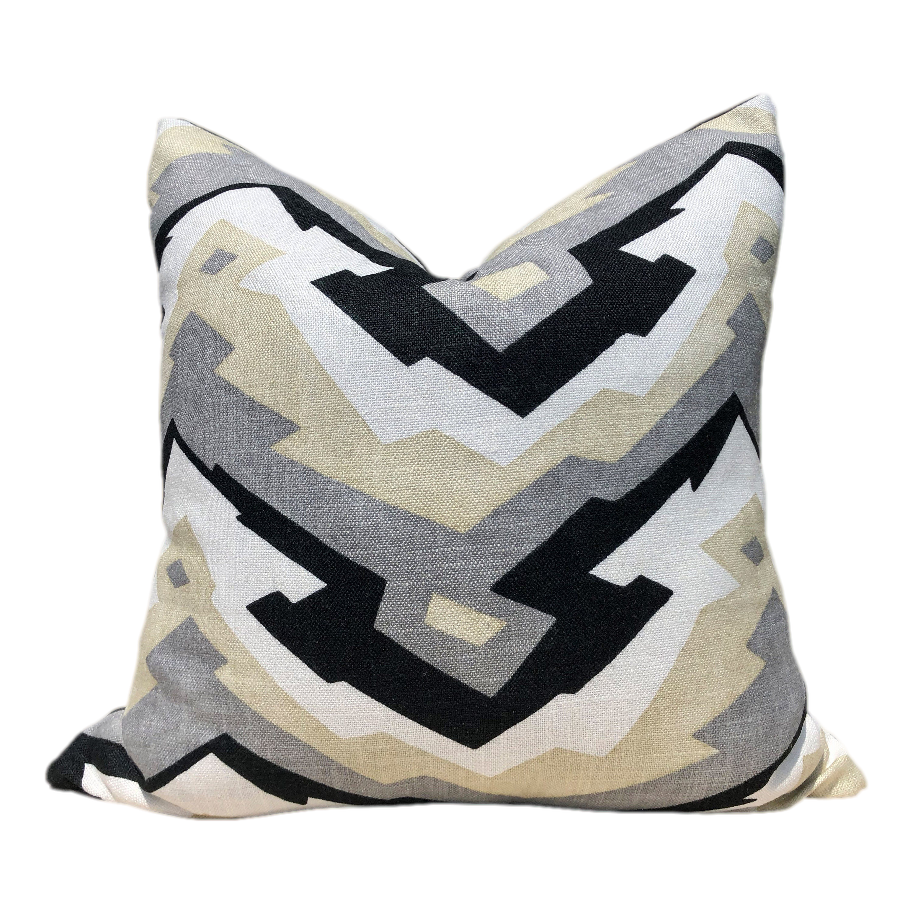 Thibaut Deco Mountain LInen Pillow in Black, Beige, Gray. Modern Geometric Accent Decorative Pillow Cover, Zig Zag Cushion Case Black Tan