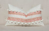 Boho Striped Pillow Cover in Coral and Lime Green embellished with Cream Ball Fringe.