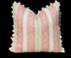 Boho Striped Pillow Cover in Coral and Lime Green embellished with Cream Ball Fringe.