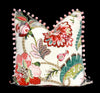 Jacobean Flower Pillow embellished with Pink Pom Pom Trim
