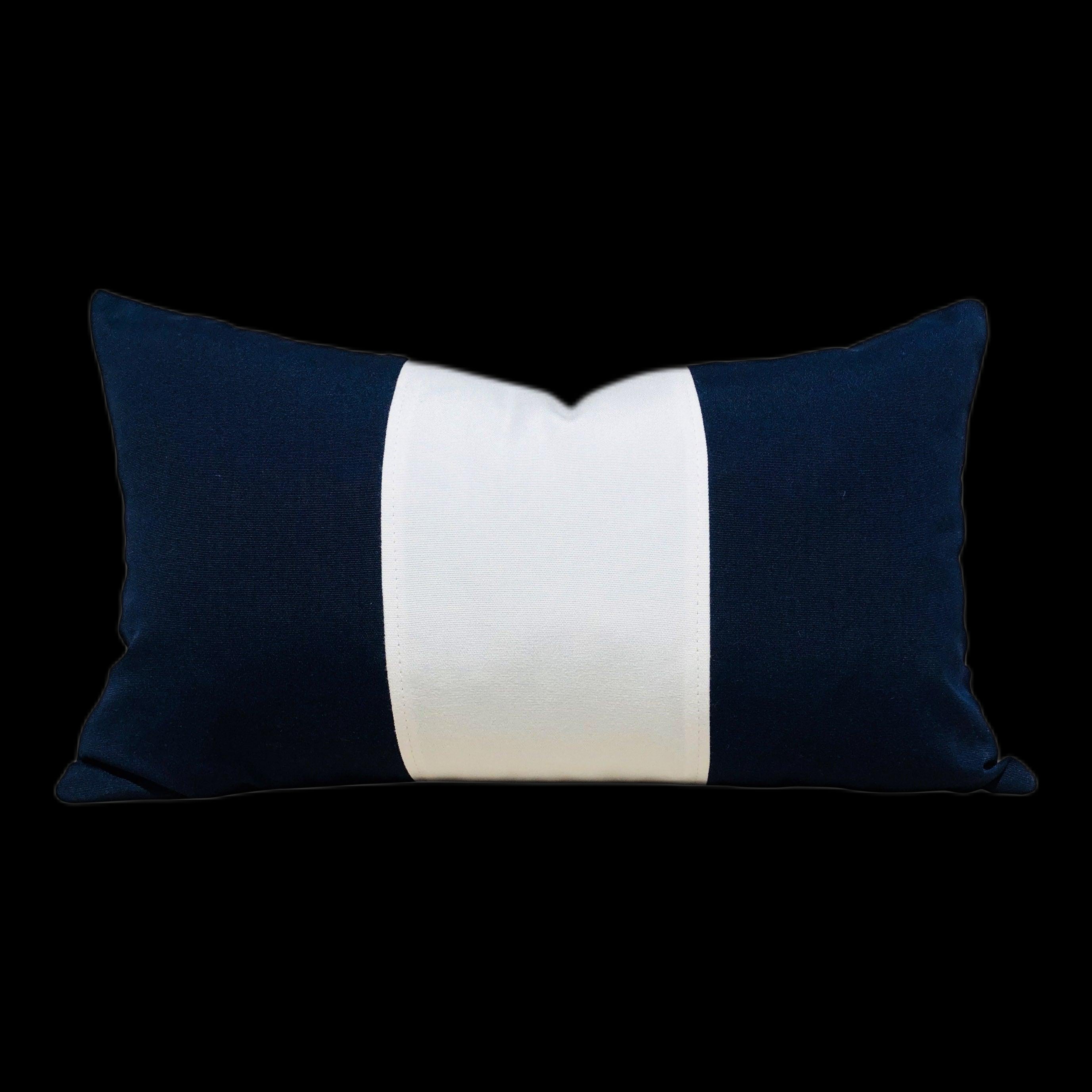 Sunbrella Outdoor Striped Lumbar Pillow Navy. Striped Navy and White Pillow, Outdoor Cushion Cover, Waterproof Pillow, Fade Resistant Pillow
