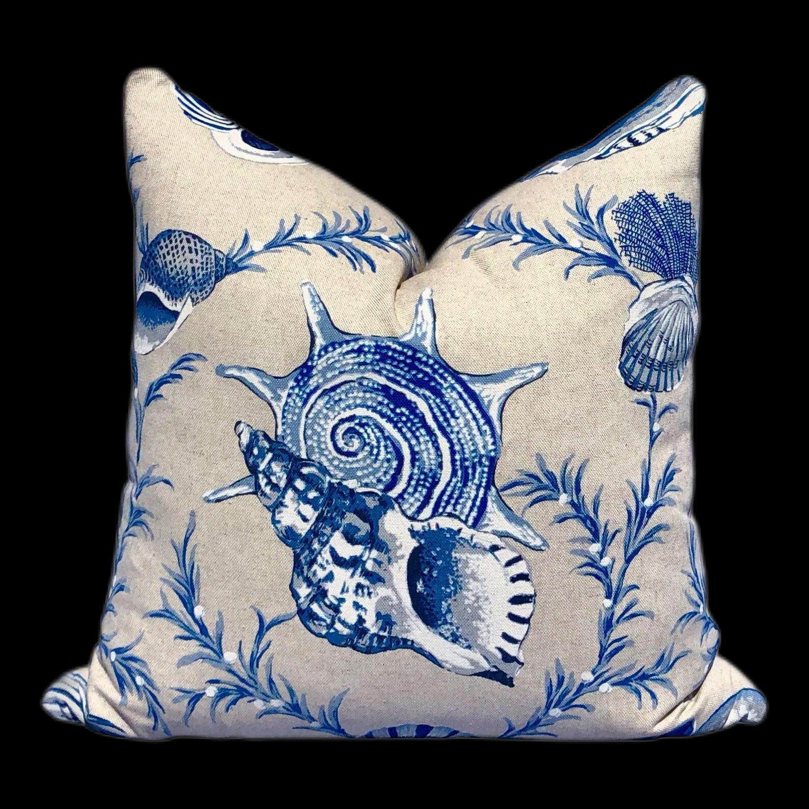 Thibaut Seashells Linen Pillow in Porcelain. Designer pillows, accent cushion cover, decorative pillow, high end pillow cover