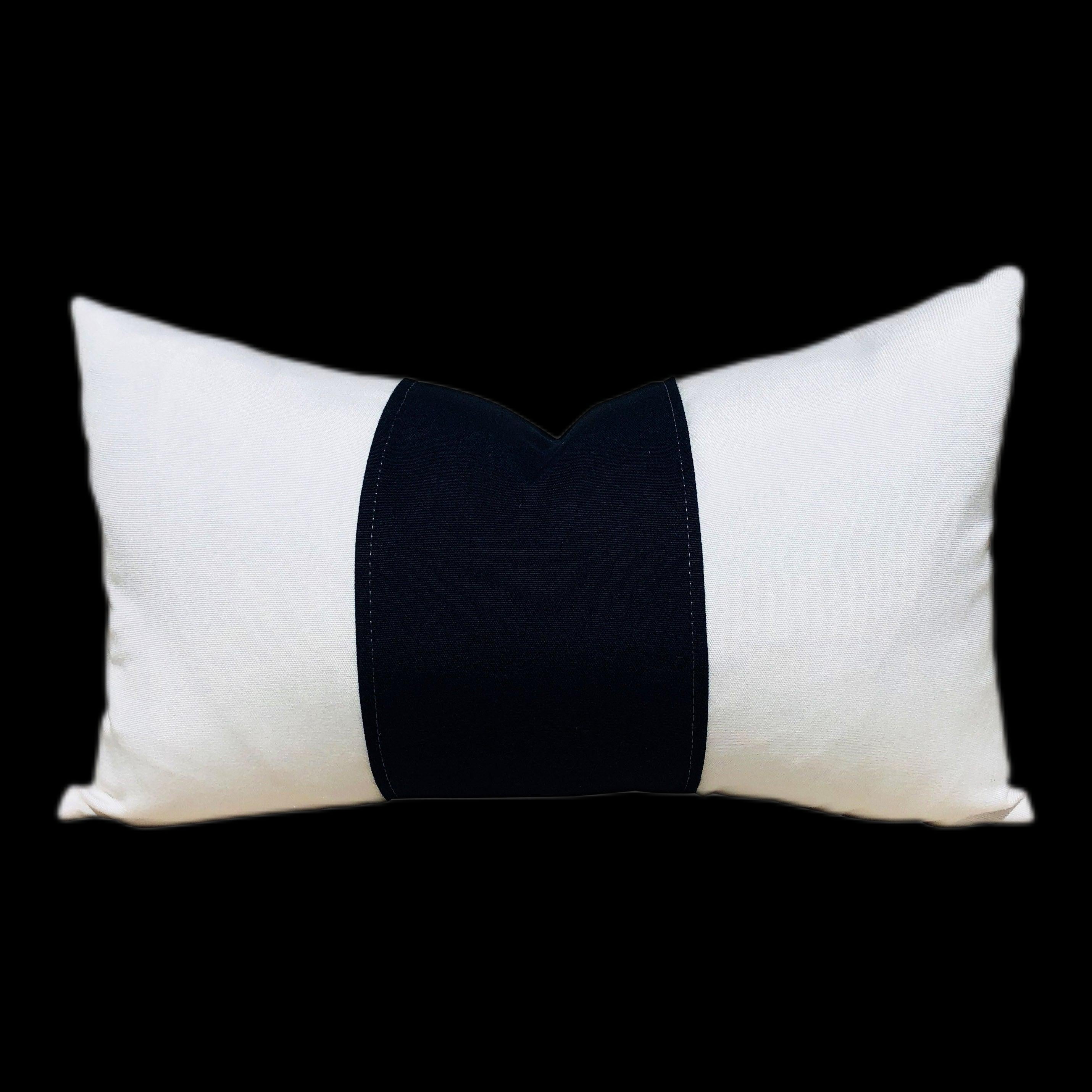 Sunbrella Outdoor Striped Lumbar Pillow Off White, Navy.