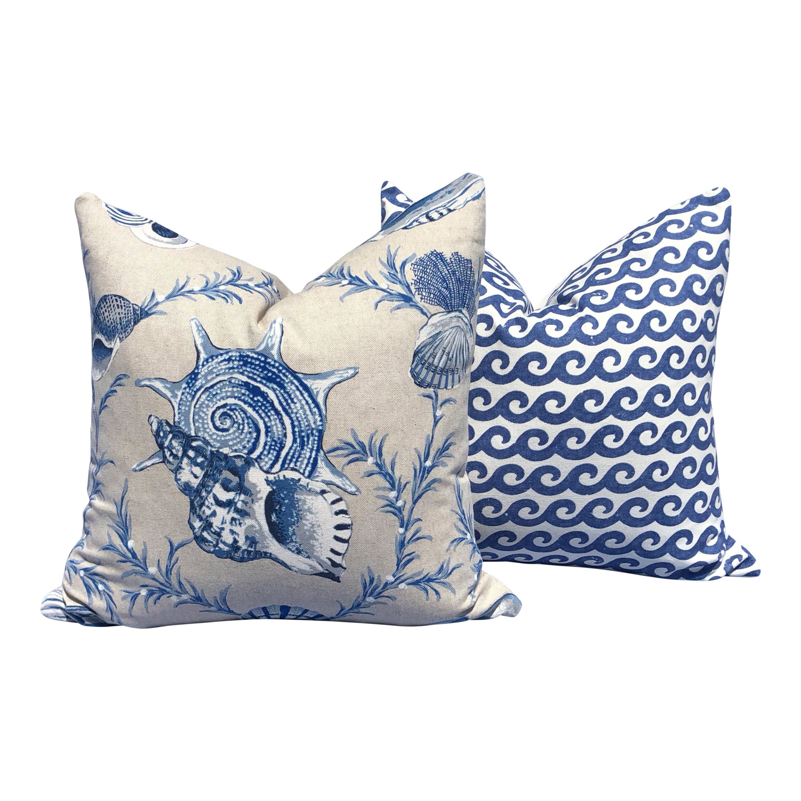 Thibaut Seashells Linen Pillow in Porcelain. Designer pillows, accent cushion cover, decorative pillow, high end pillow cover